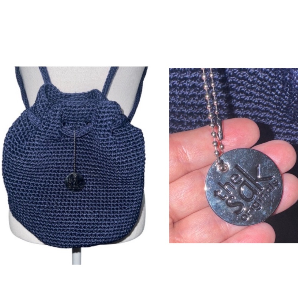 The Sak Knit Pouch or Crocheted Navy Blue Backpack snap closure - Picture 13 of 13